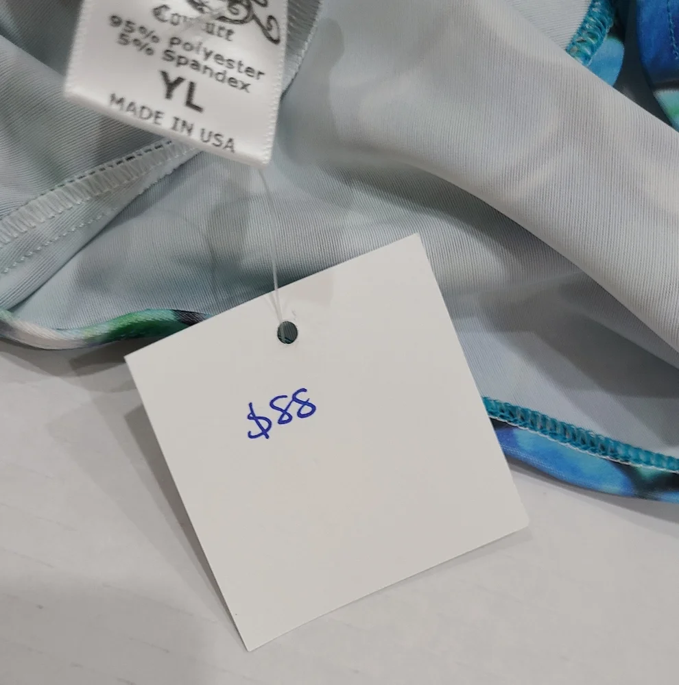Sport Couture Aqua Blue Mermaid UPF 50+ 1-Piece Swimsuit Sz Youth XL NWT